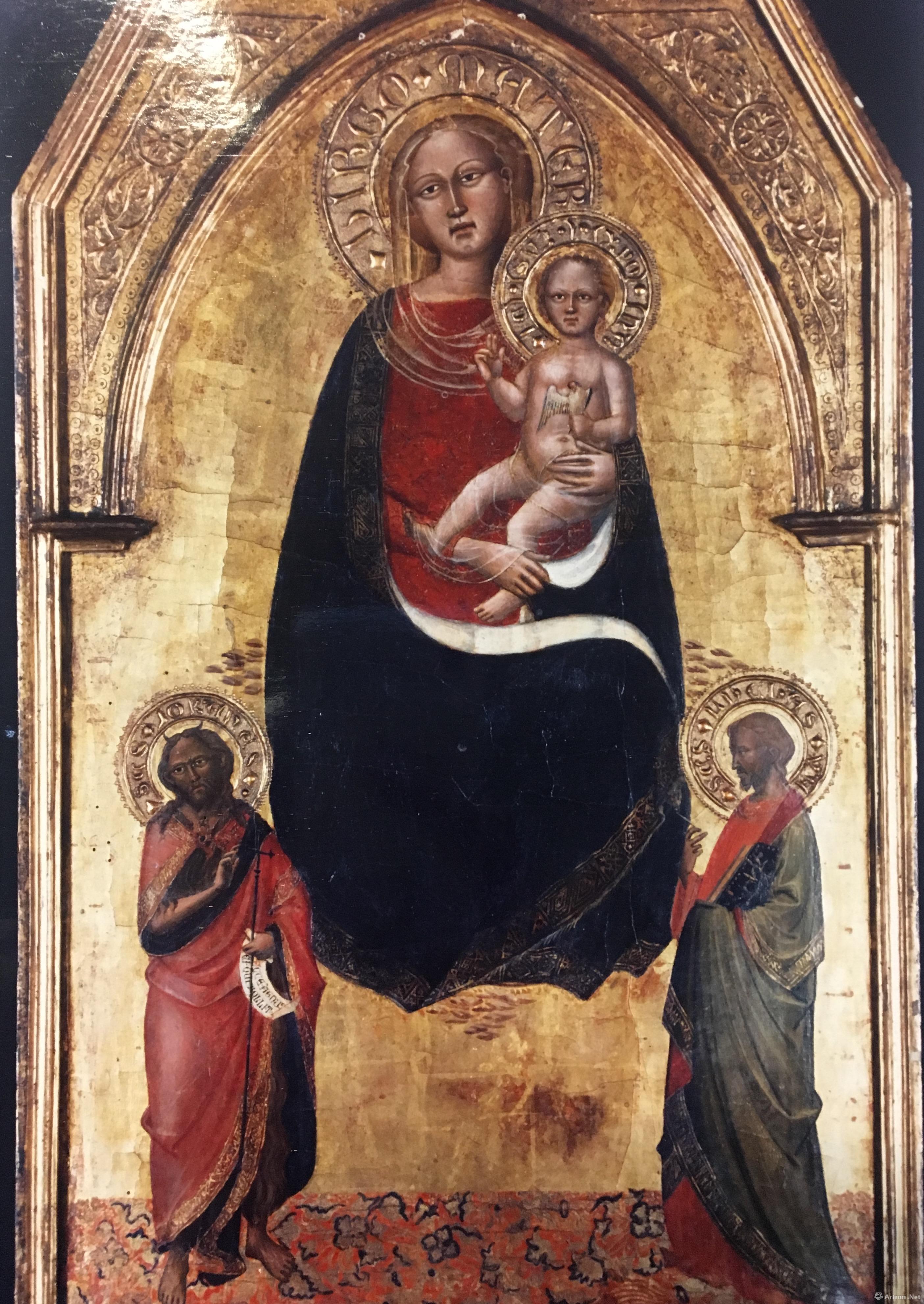 《圣母与圣子,施洗者约翰与卢卡》  弗朗西斯大师 71x45cm 14世纪 板
