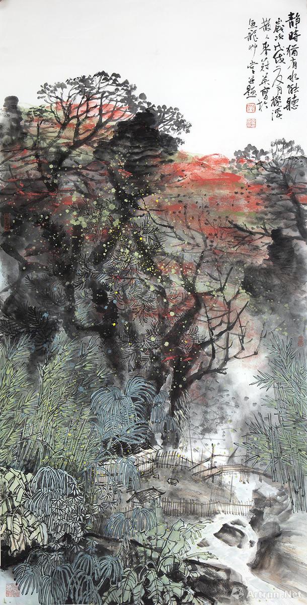 《静时犹有水独听》   136x68cm  国画写意