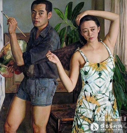  杨飞云作品《那时我们正年轻》,画中人物为杨飞云和妻子佟芃