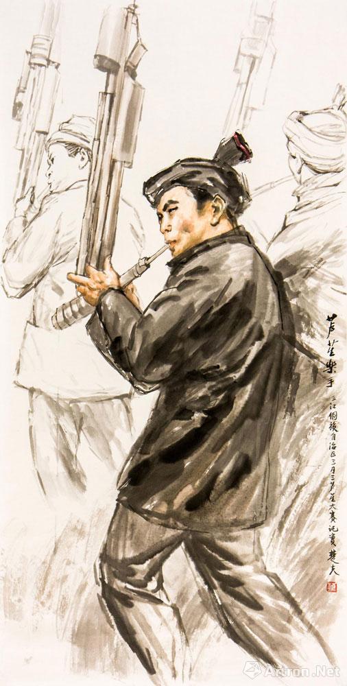 芦笙乐手_少数民族人物写生_蔡楚夫作品展_蔡楚夫在线作品_蔡楚夫官方