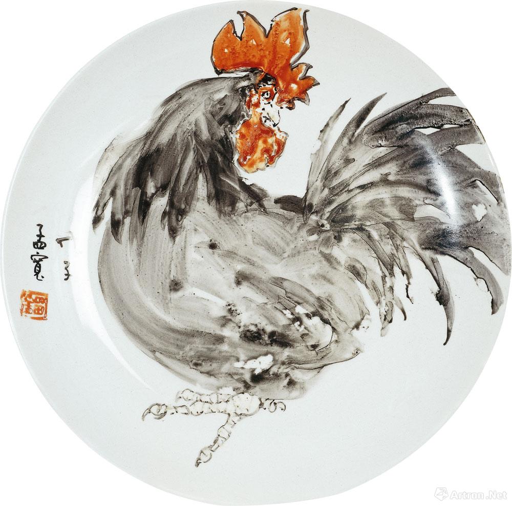 瓷碟画-公鸡 Cock