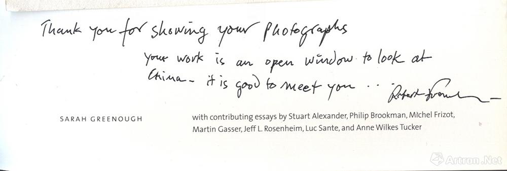 著名摄影大师罗伯特·弗兰克看完我的作品后为我书写的寄语。