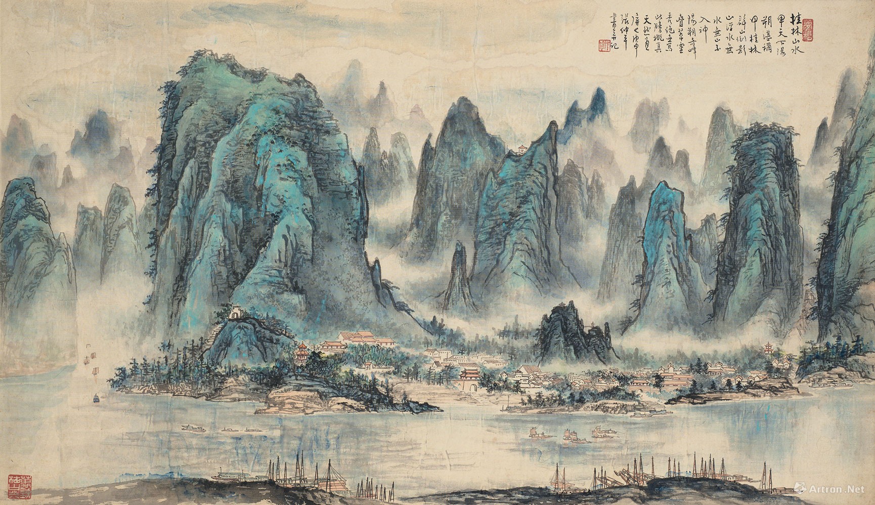 桂林山水甲天下（绢本褐色）-家藏作品