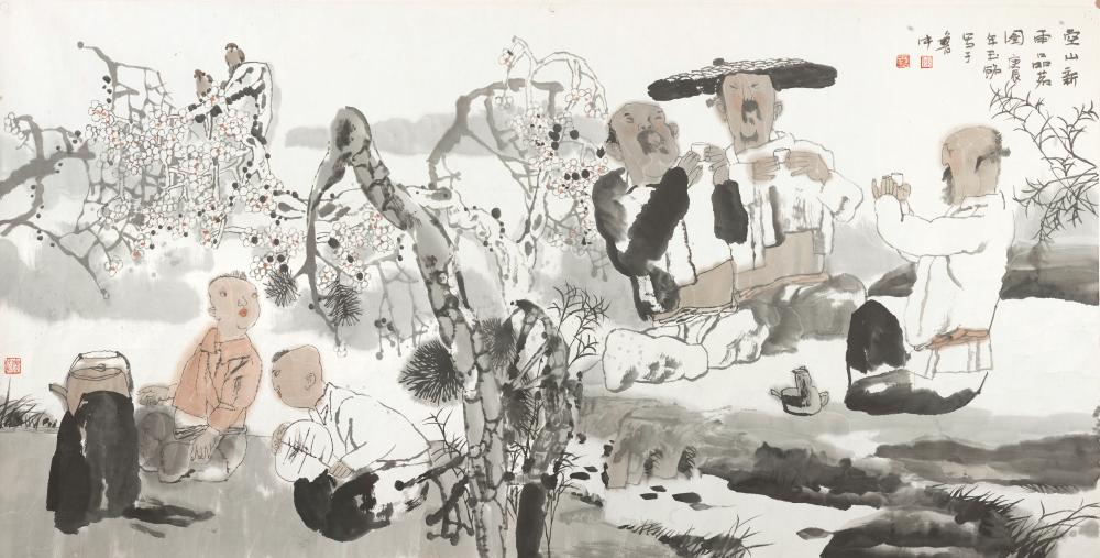 空山新雨品茗图