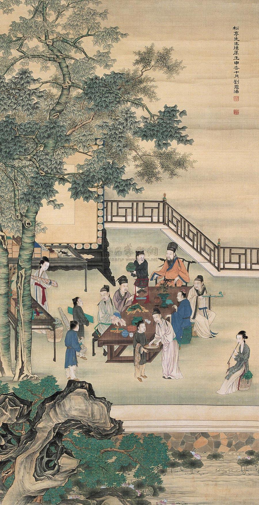 【文会雅集图 立轴 设色绢本】拍卖品_图片_价格