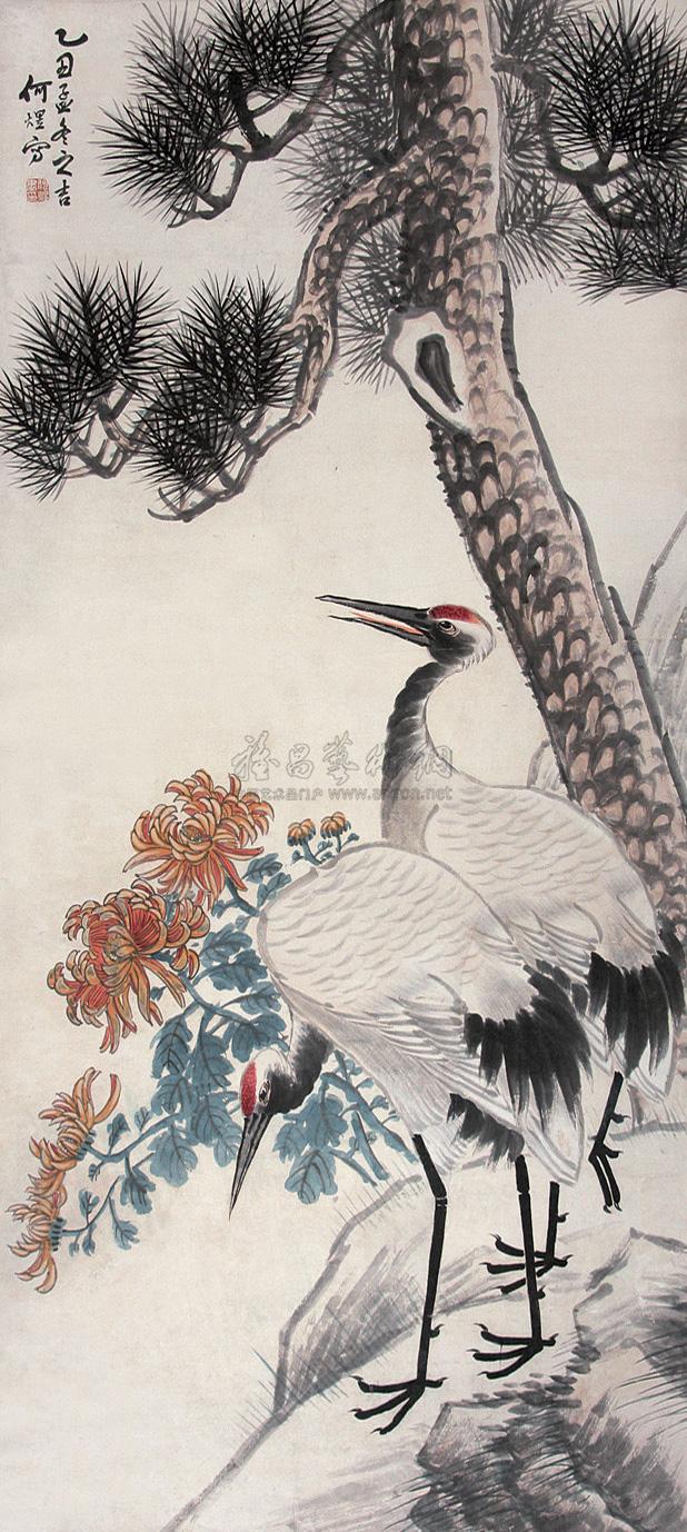 0637 松鹤图 立轴 纸本