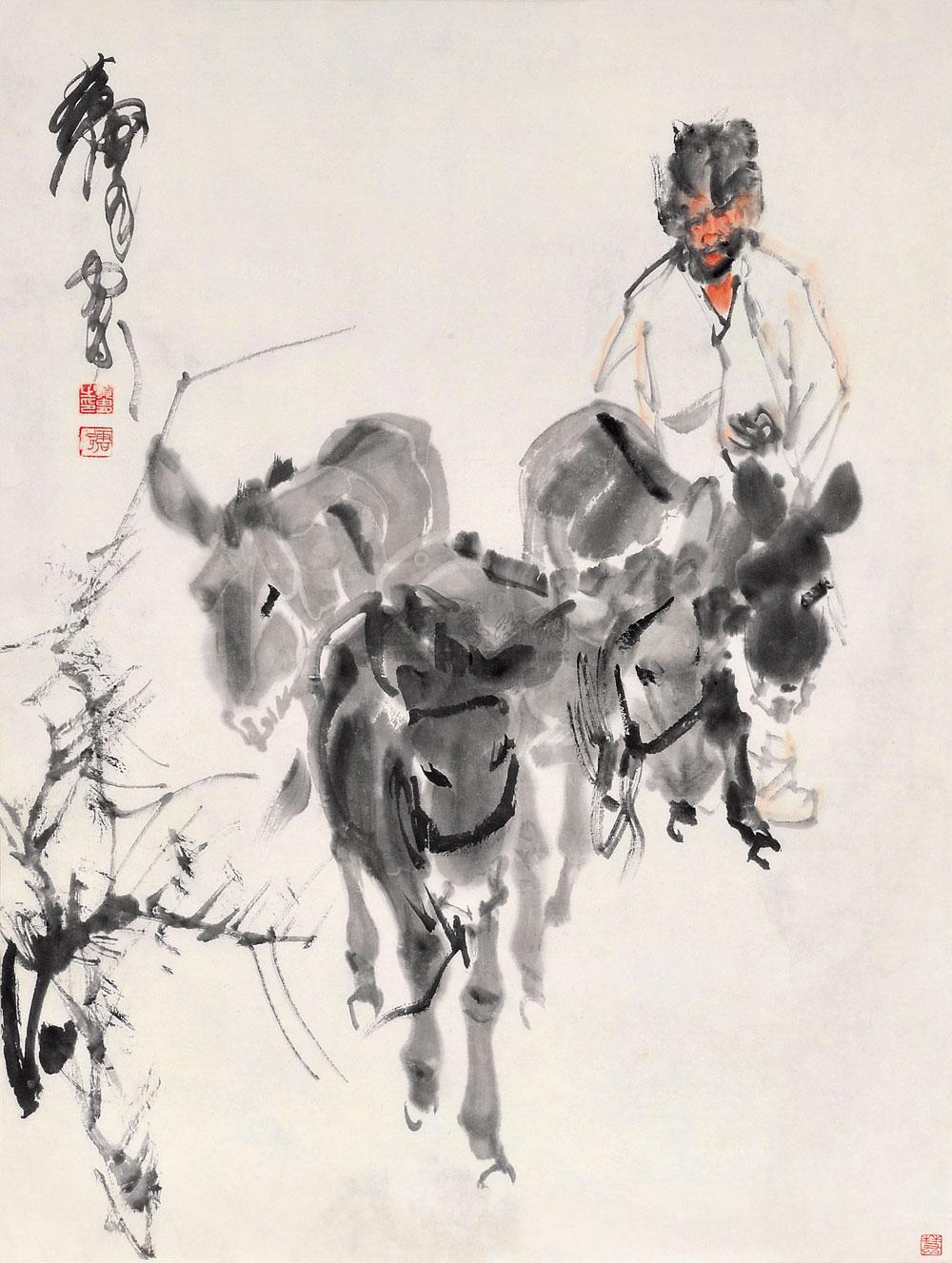 0228 老人与驴 镜心 设色纸本