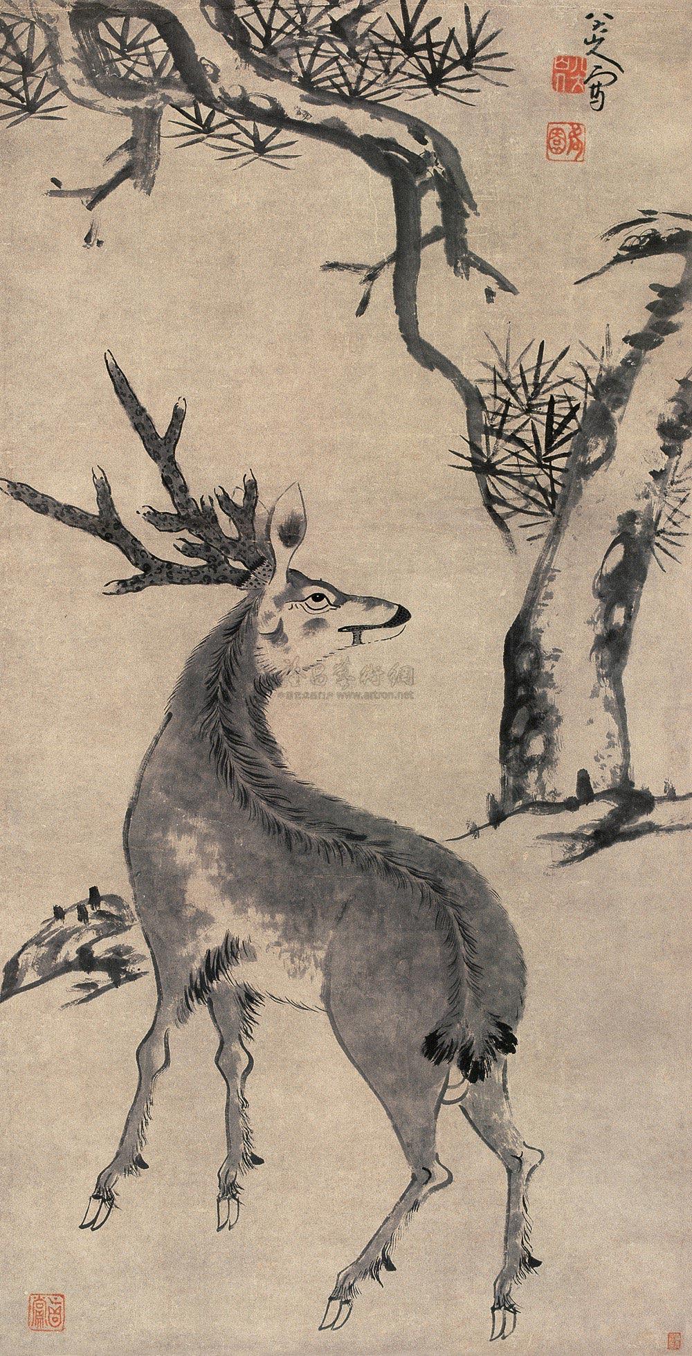 1852 松鹿 立轴 水墨纸本