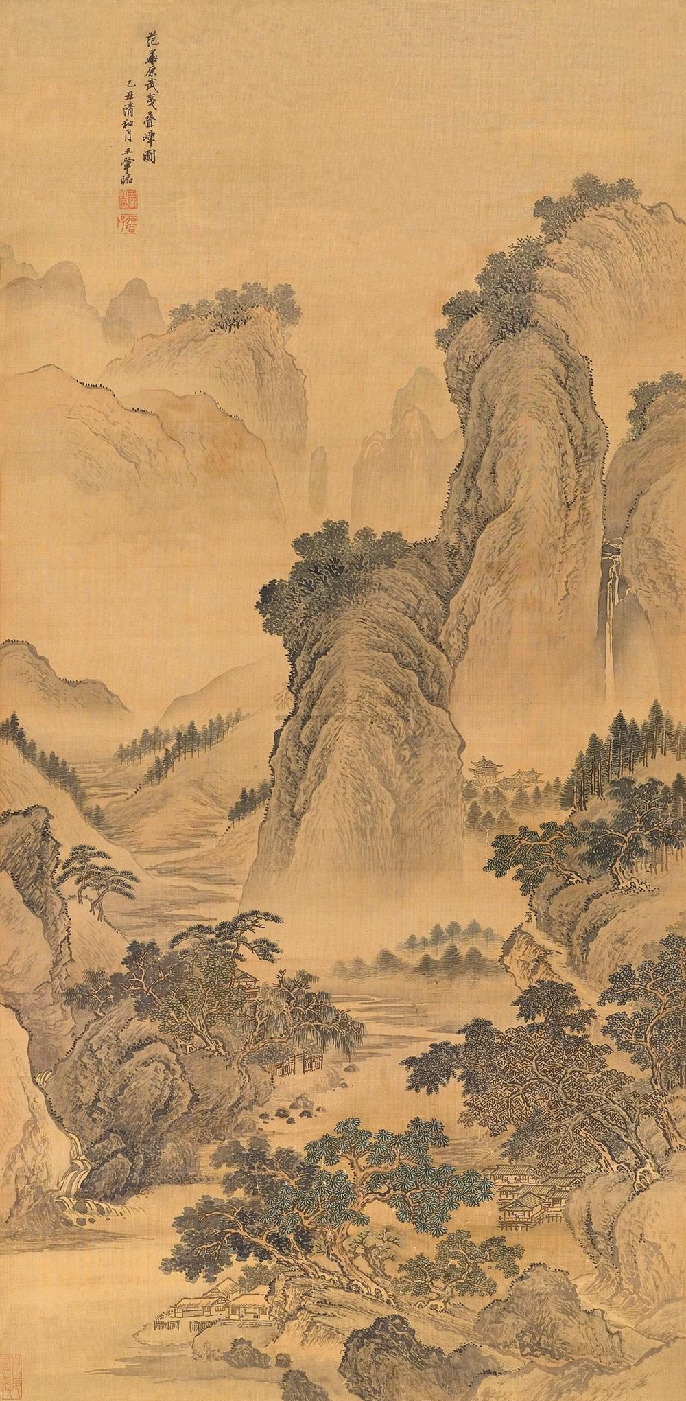 0361 1685年作 拟范宽山水 镜心 设色绢本