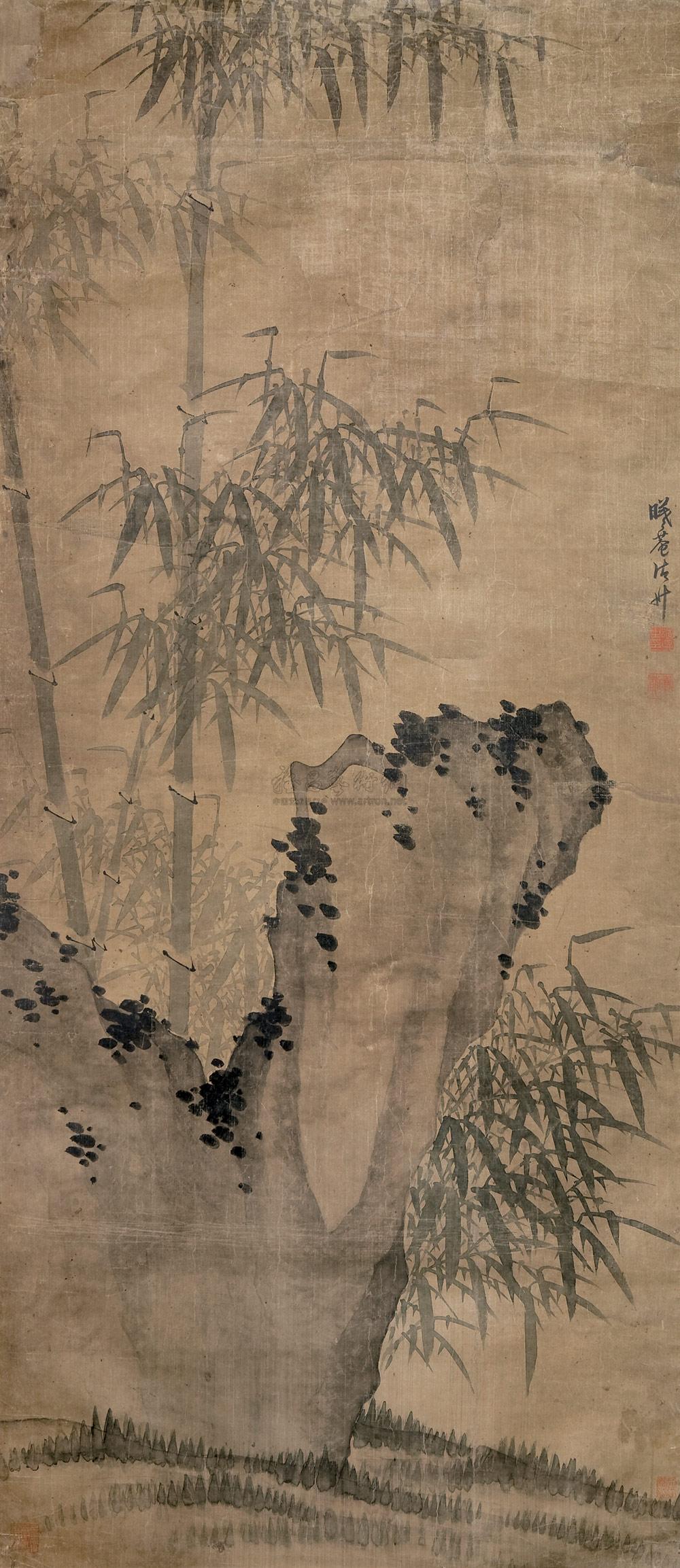 0271竹石图立轴绢本