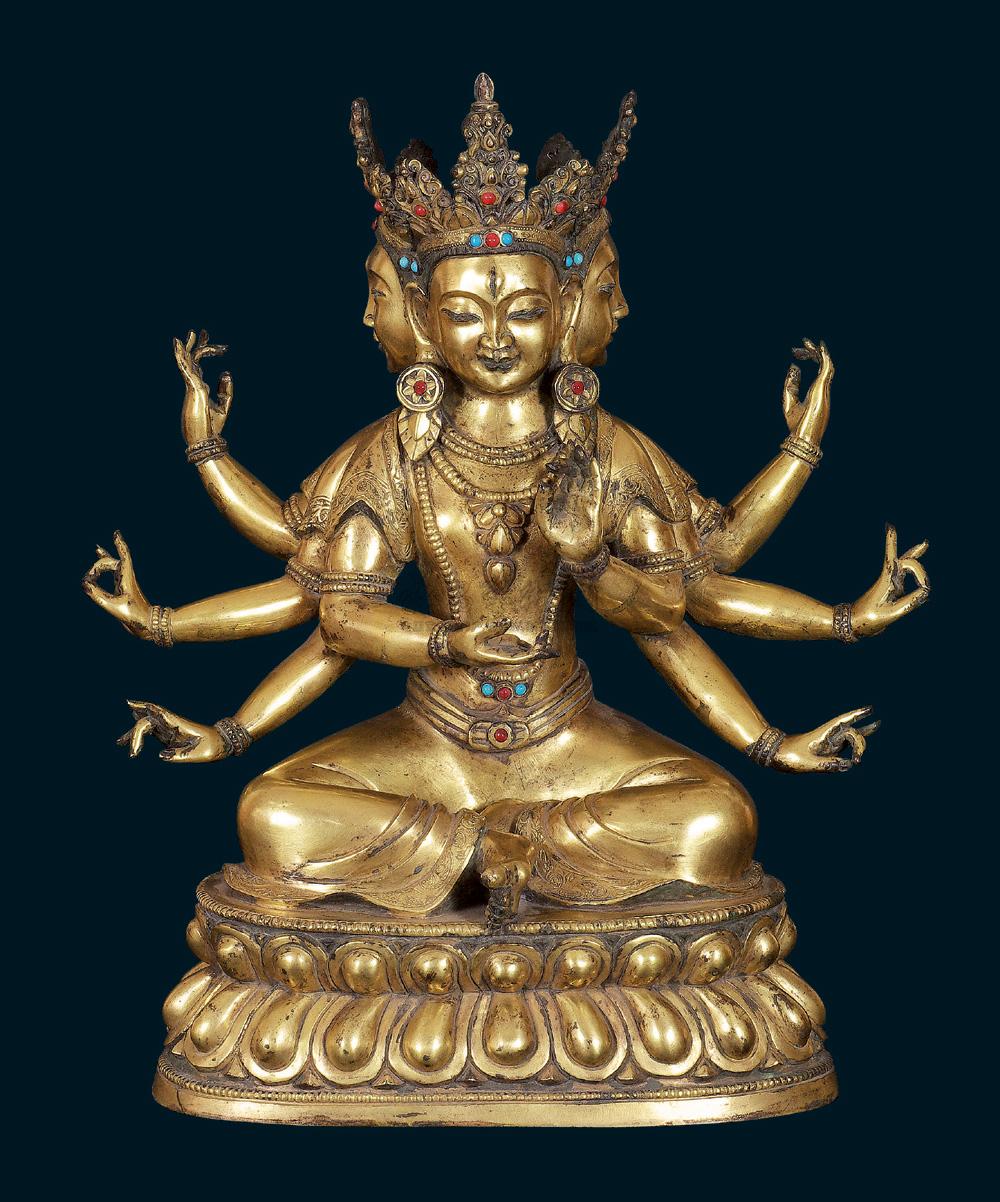 0599 明永乐 铜鎏金嵌宝石尊胜佛母造像