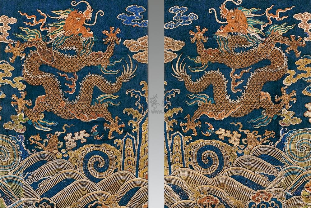 0774 清 云锦双龙缂丝绣片 (一对)