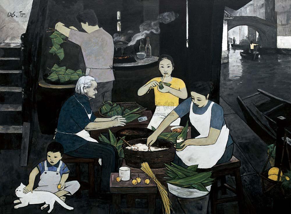 0071 2006年作 包粽子 布面油画