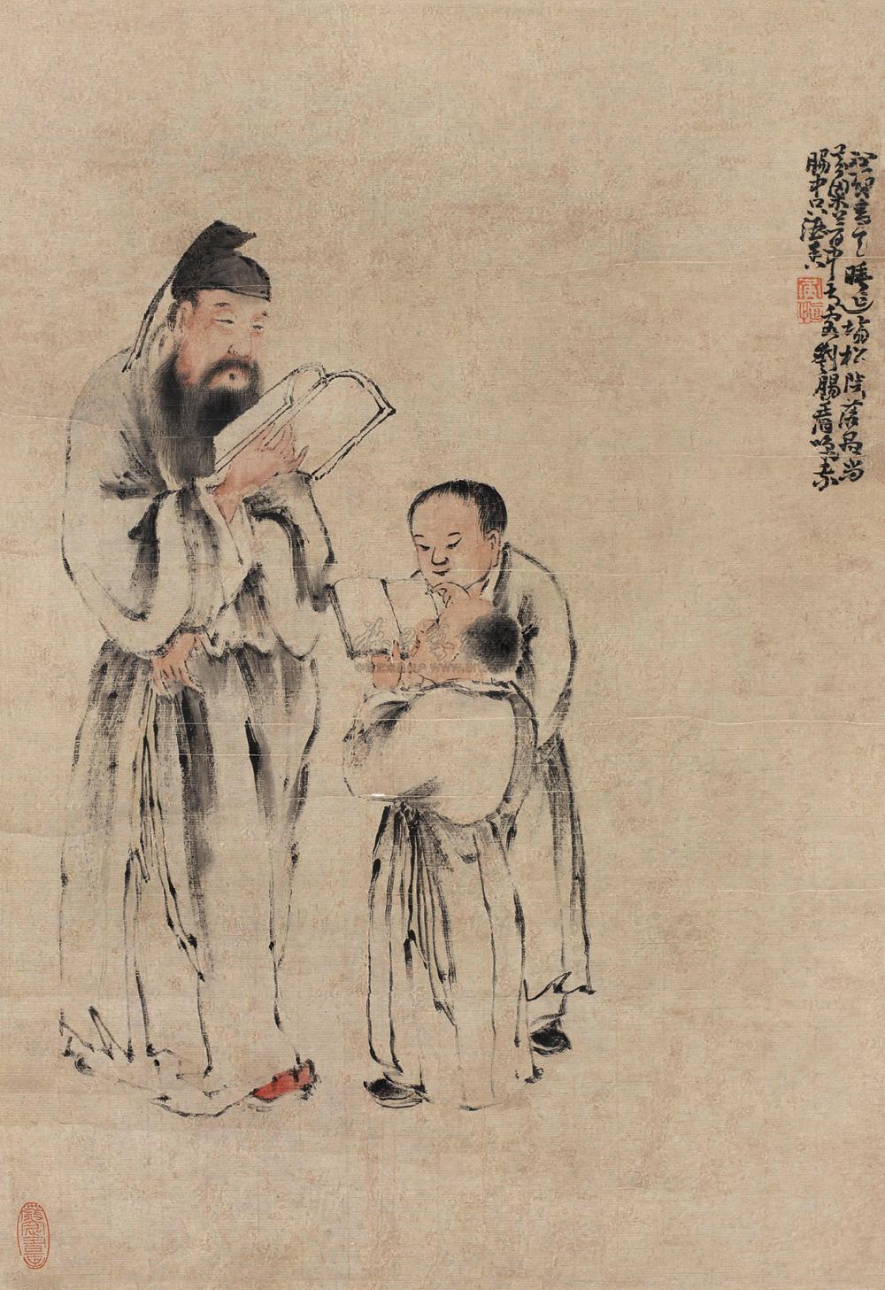 0703教书图立轴纸本设色
