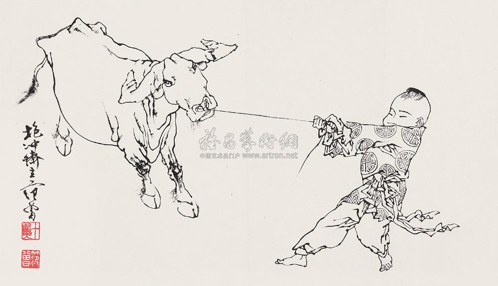 【戏牛图 镜心 水墨纸本】拍卖品_图片_价格_鉴赏_绘画_雅昌艺术品