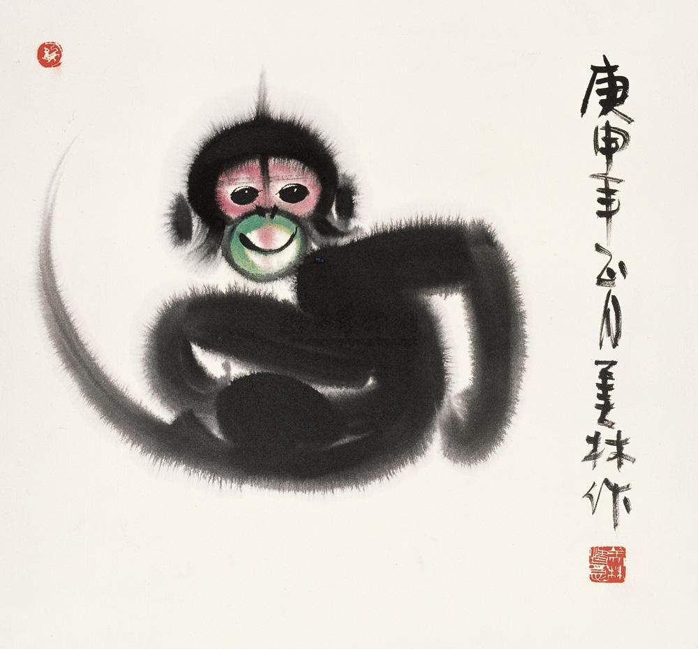 【庚申(1980年)作 猴年大吉 镜心 纸本】拍卖品_图片_价格_鉴赏_绘画
