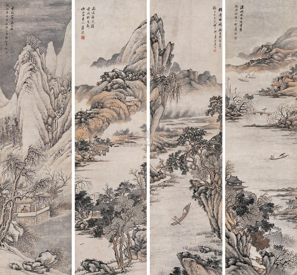 *1327 1870年作 山水 四屏 设色纸本
