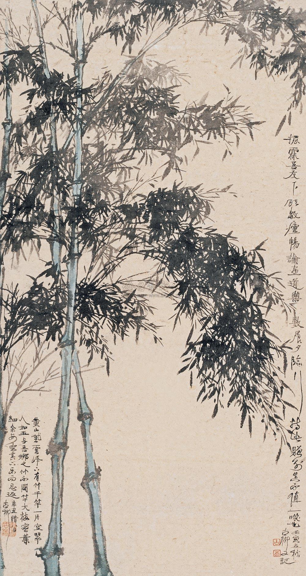 0123 紫云峰翠竹 立轴 设色纸本