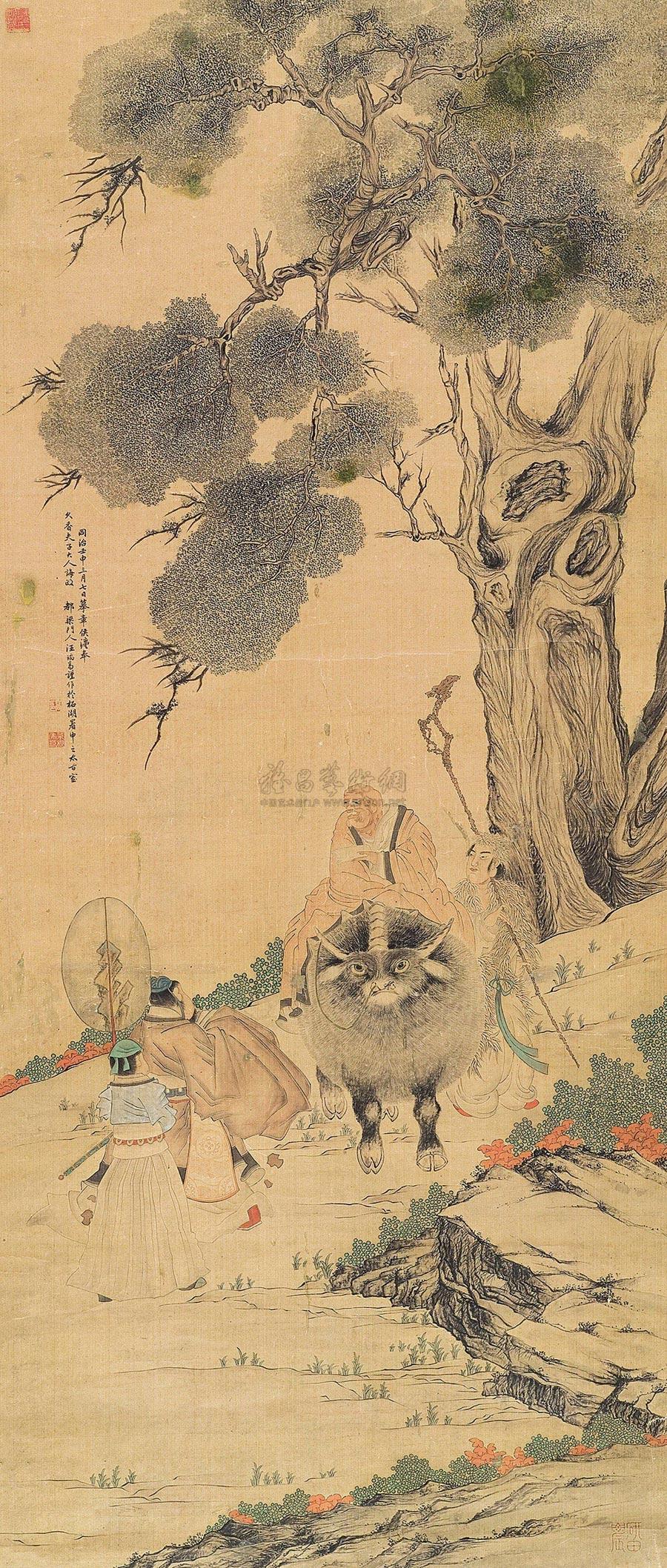 0505 1872年作 摹陈老莲人物图 立轴 设色绢本