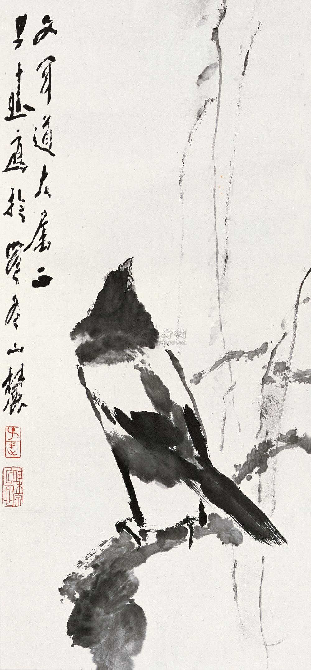 0216 喜鹊图 镜框 水墨纸本