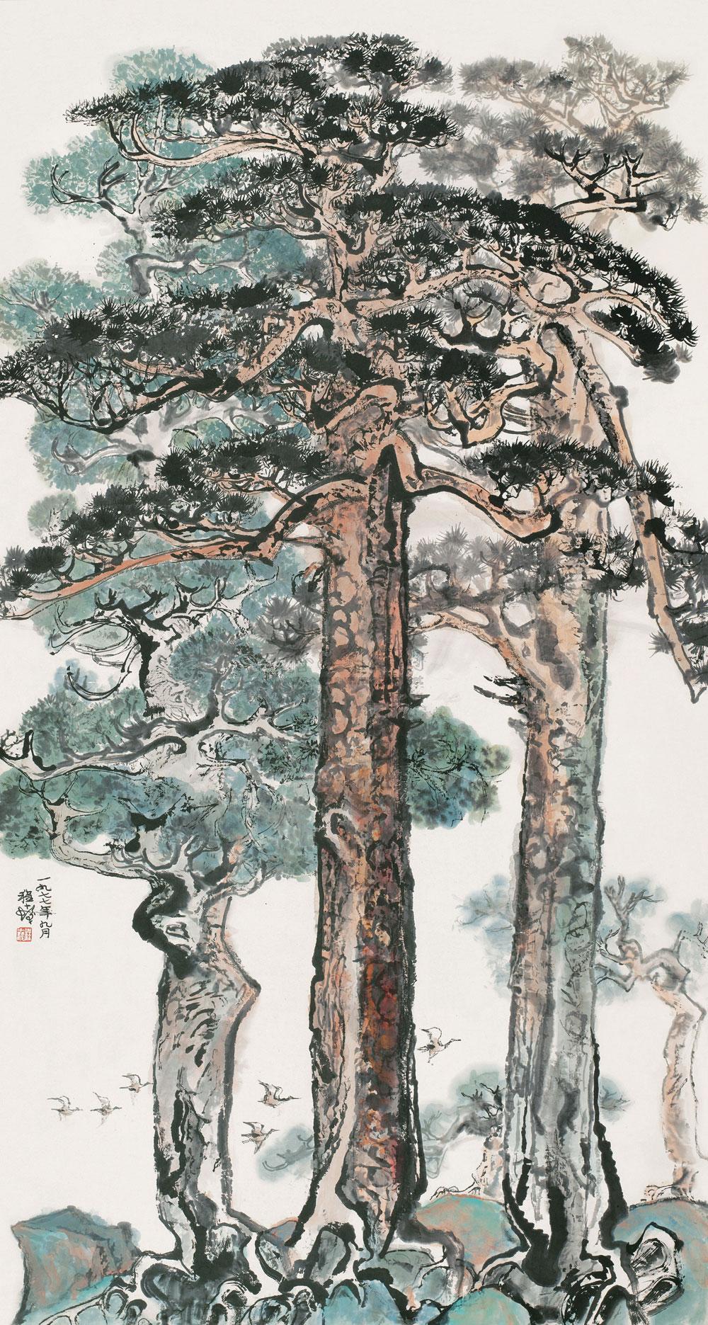 0016 1977年作 苍松图 镜片 设色纸本
