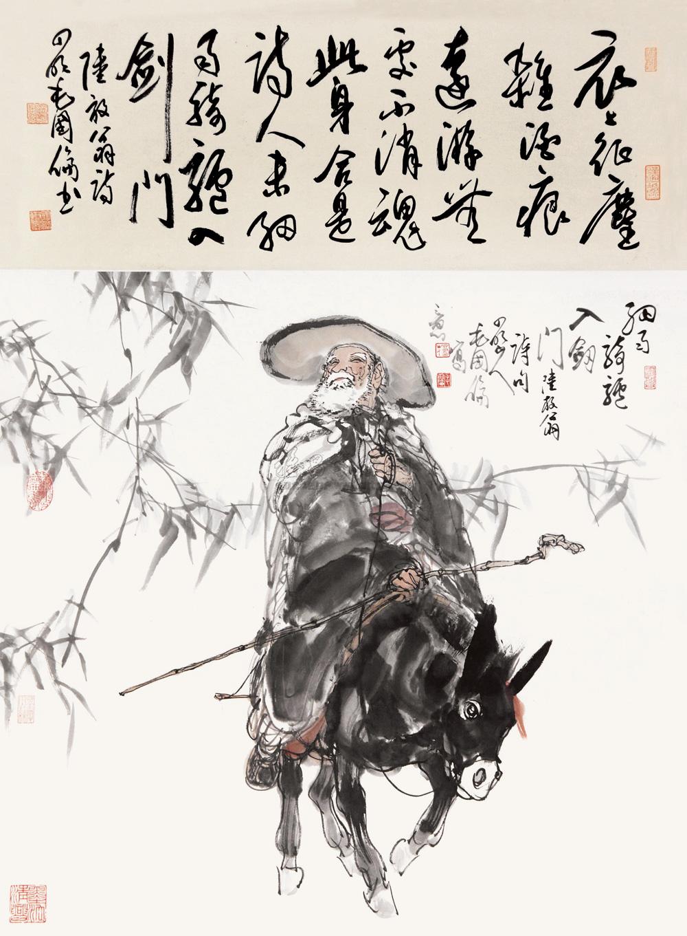 0555 细雨骑驴入剑门 立轴 纸本