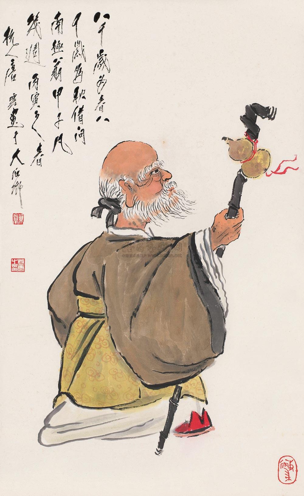 0331 1986年作 南极仙翁 立轴 设色纸本