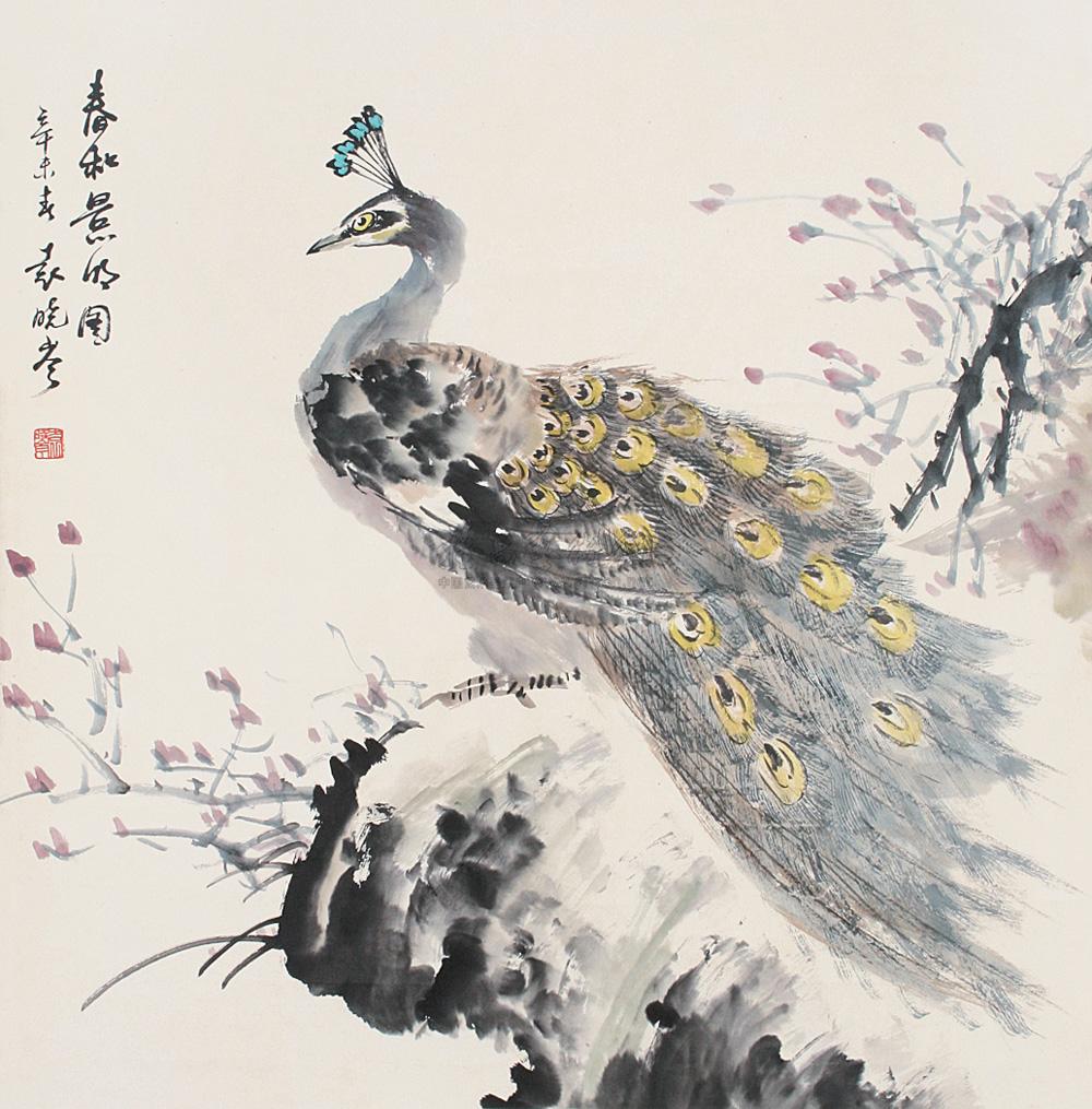 0020 孔雀 立轴 纸本