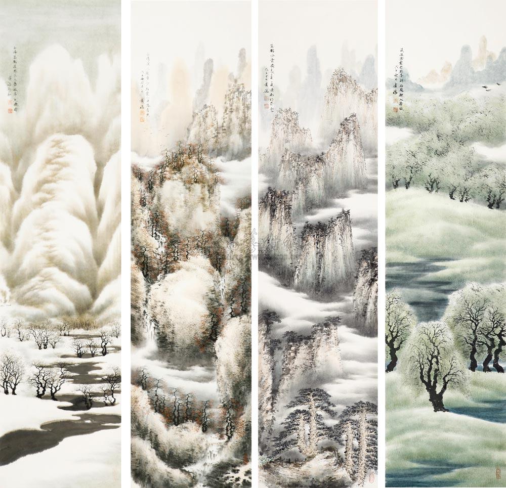春夏秋冬山水 四屏 设色纸本】拍卖品_图片_价格_鉴赏_绘画_雅昌艺术