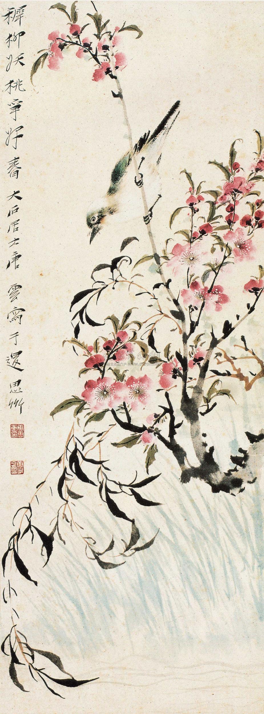 【桃花小鸟图 立轴 设色纸本】拍卖品_图片_价格_鉴赏_绘画_雅昌艺术