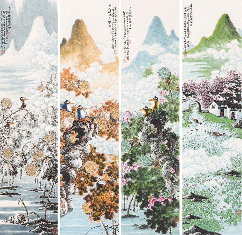 1090 2010年作 四季图 (四幅) 镜心 设色纸本