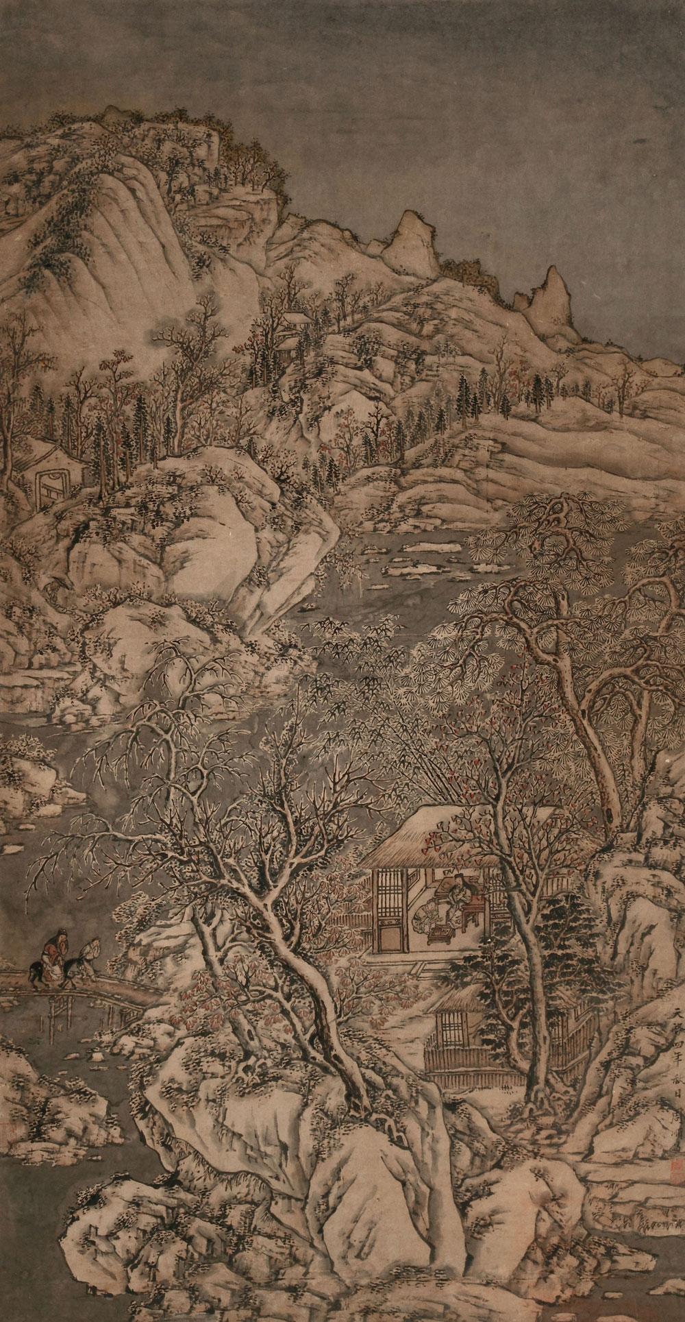 0711 雪霁访友图 立轴 设色纸本