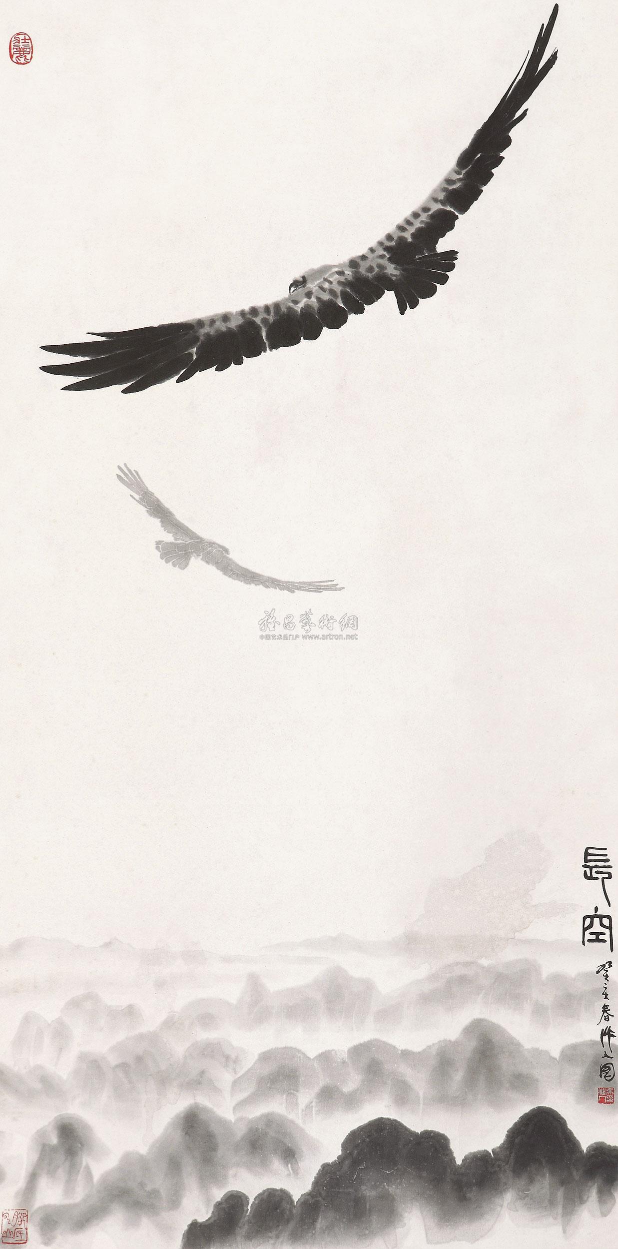 0156 1983年作 鹰击长空 轴 水墨纸本