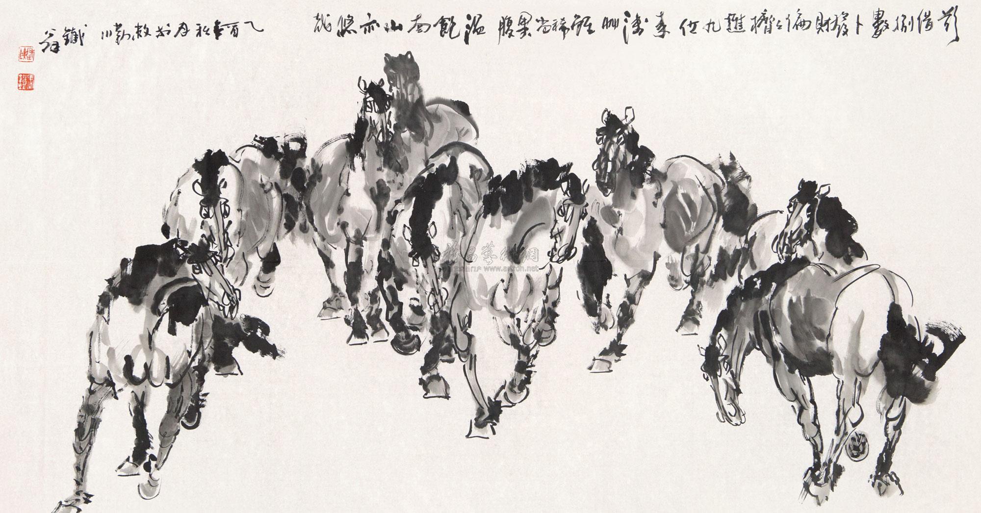 0212 2005年作 群马图 镜心 水墨纸本