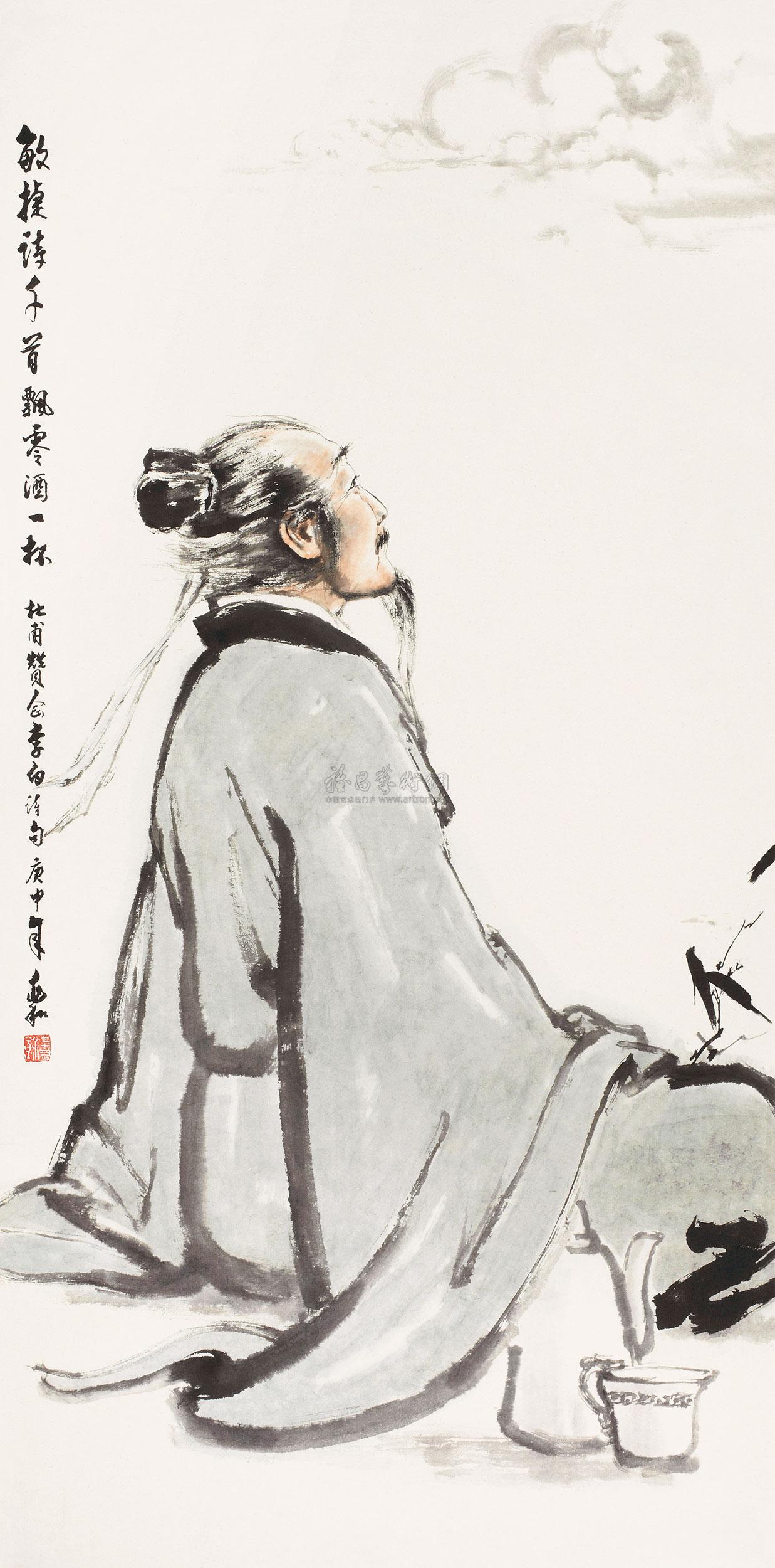 【1980年作 李白像 镜心 设色纸本】拍卖品_图片_价格_鉴赏_绘画_雅昌