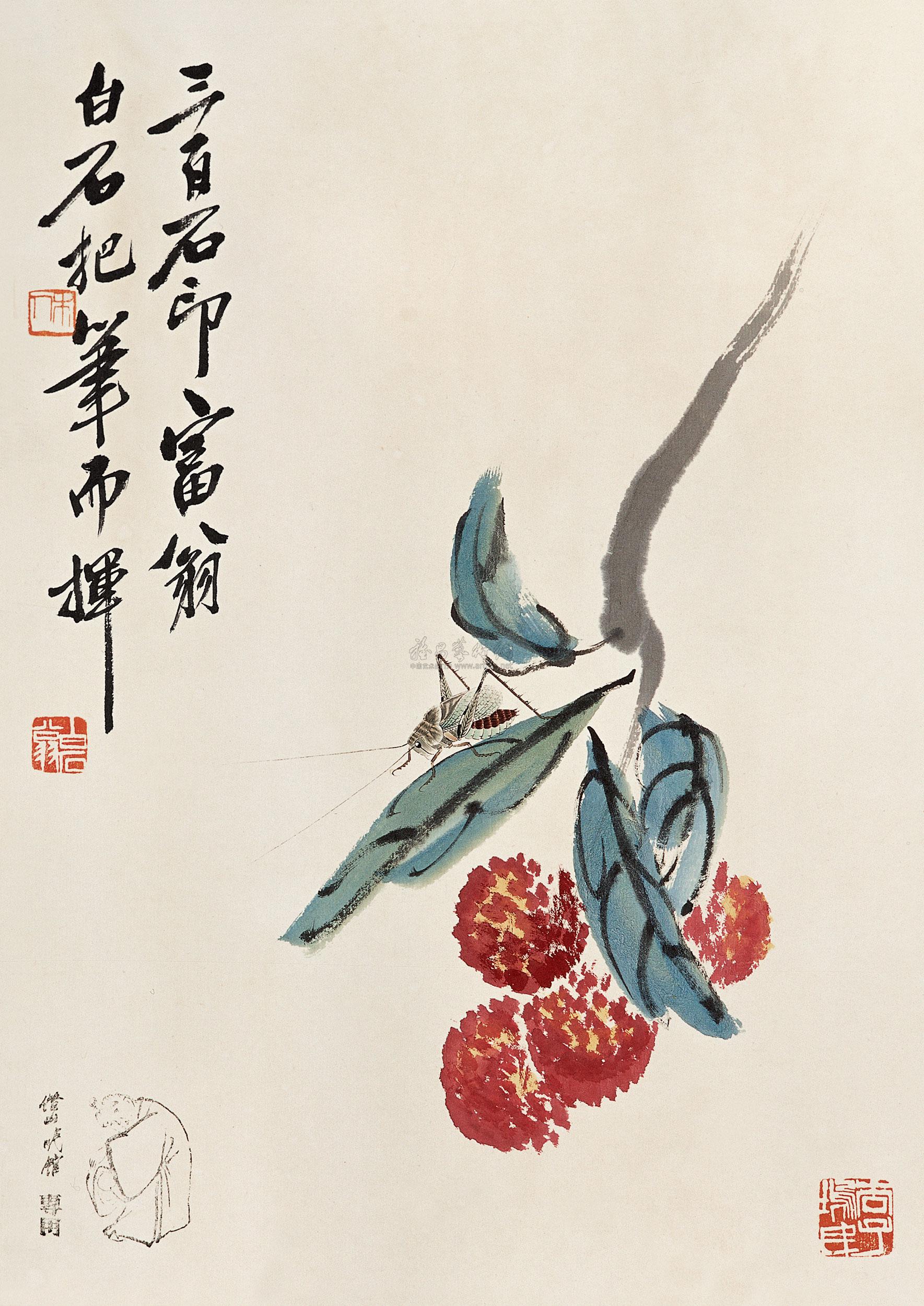 0272 荔枝草虫 镜框 设色纸本