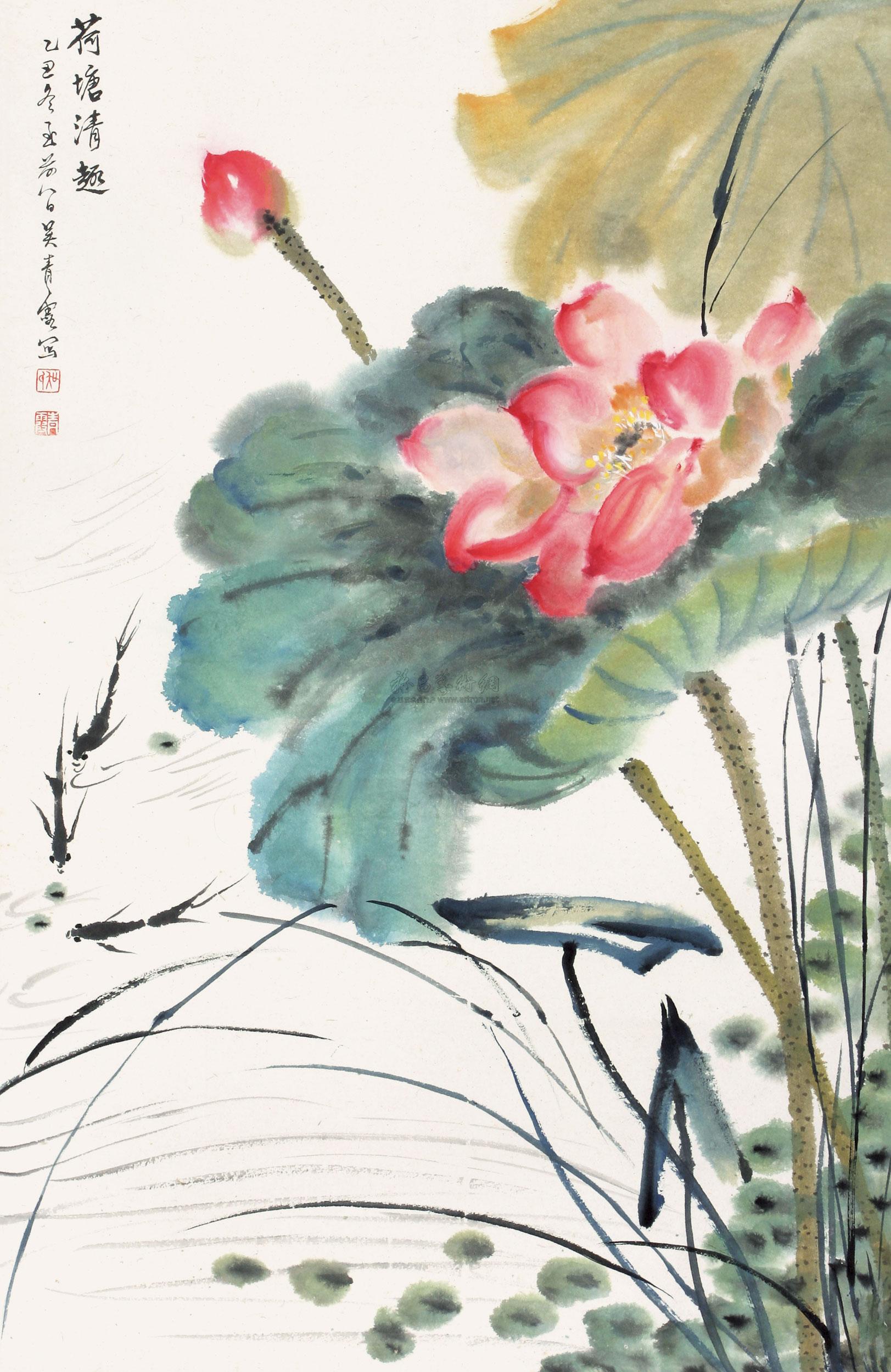 0040 1985年作 荷塘清趣 立轴 设色纸本