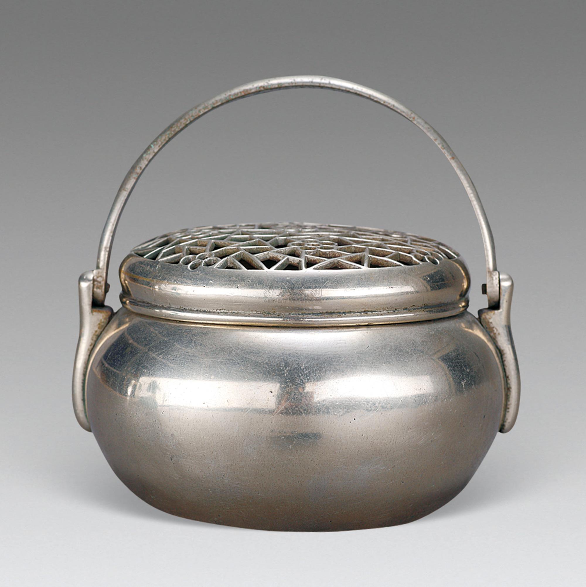 2555 清 白铜冰梅盖手炉