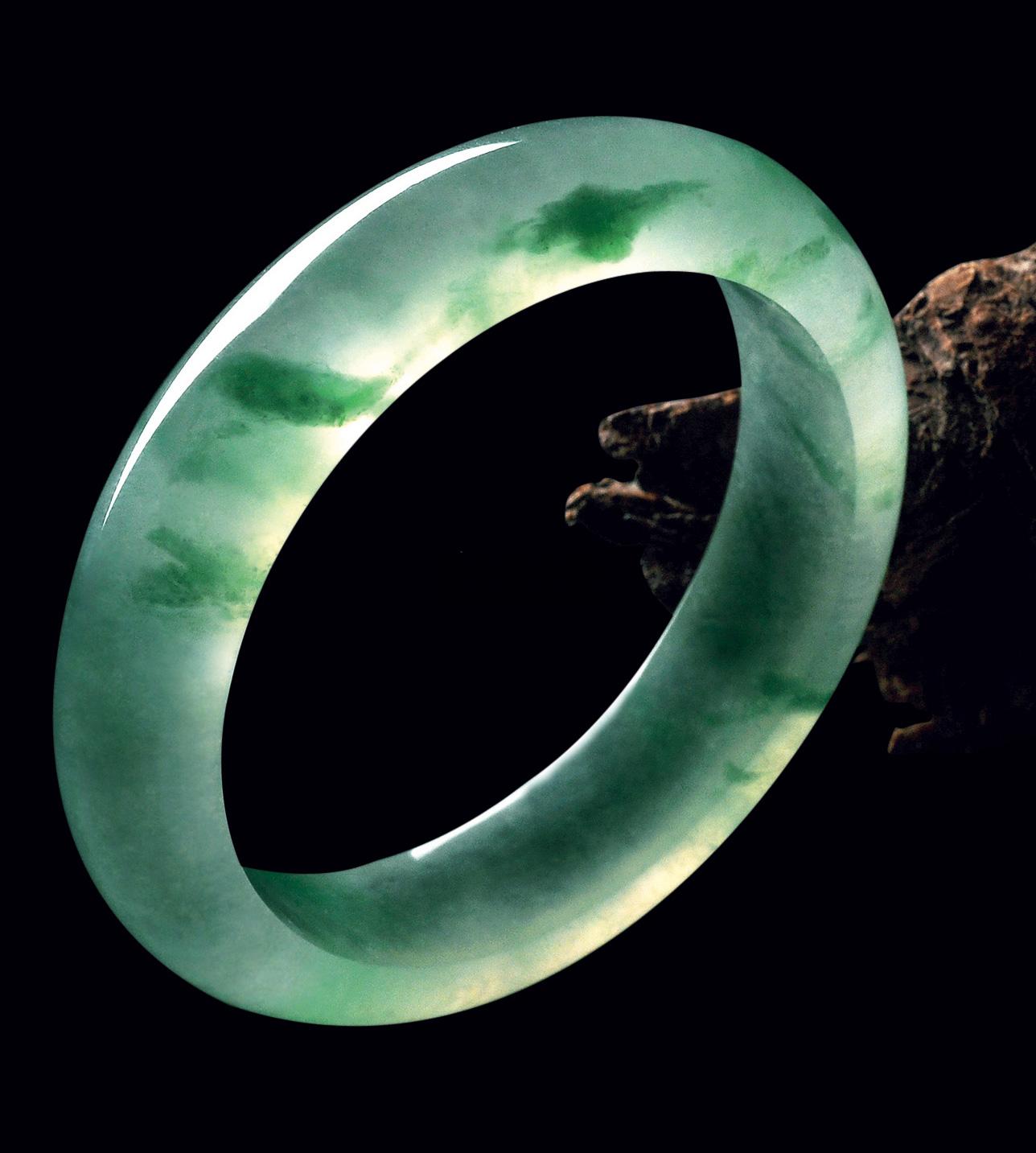 0084 玻璃种漂绿花翡翠手镯