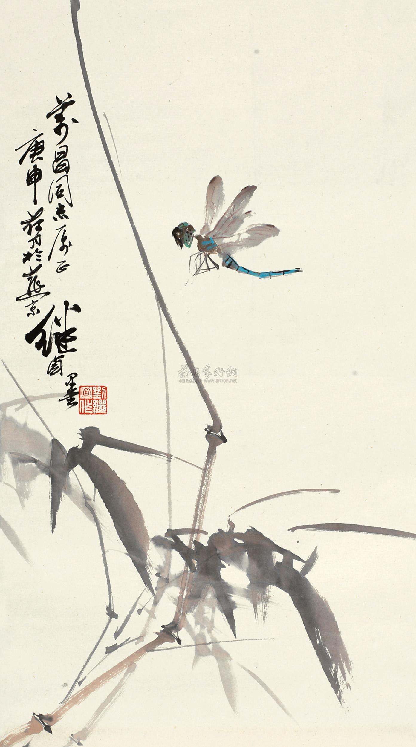【1980年作 蜻蜓风竹图 立轴 设色纸本】拍卖品_图片_价格_鉴赏_绘画