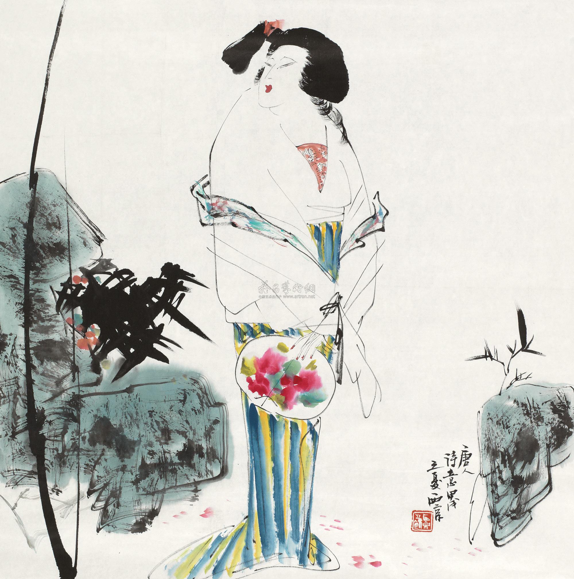 【1994年作 唐人诗意 镜心 设色纸本】拍卖品_图片_价格_鉴赏_绘画