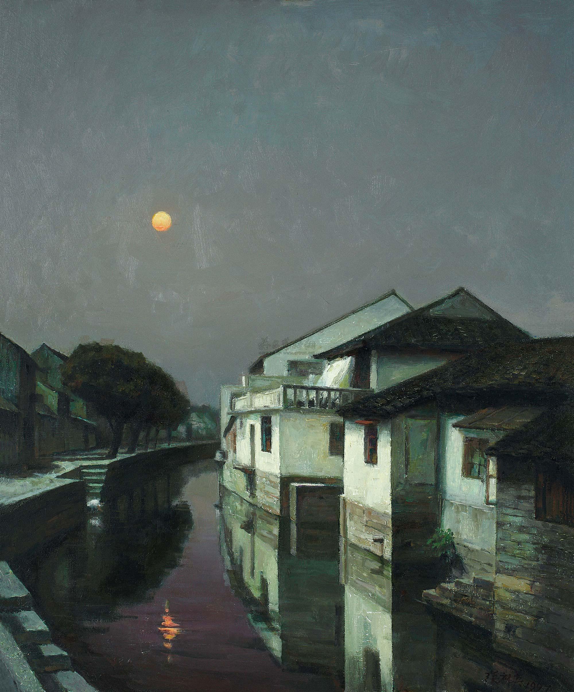1447 1997年作 乡村夜景 布面油画