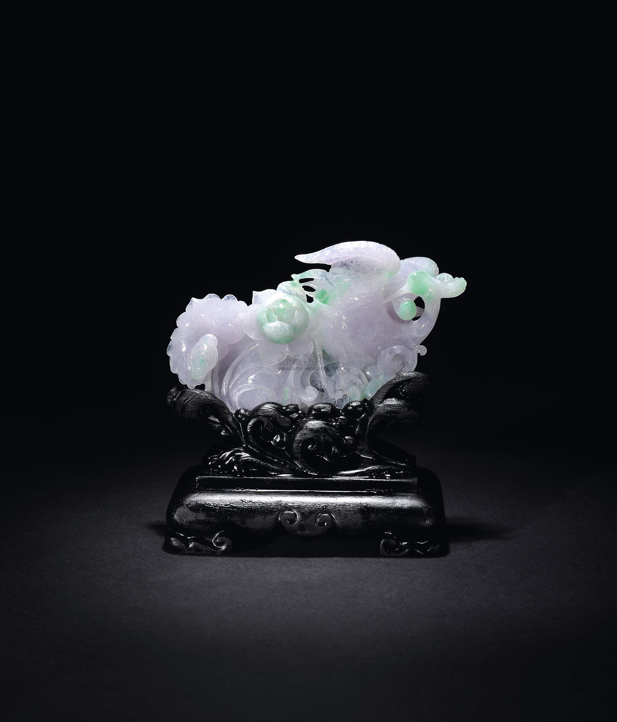 1280 翡翠雕凤凰牡丹摆件