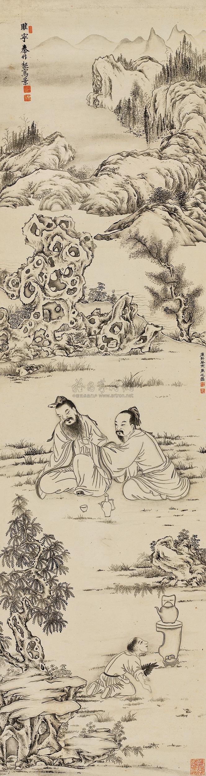 0104 1703年作 煮酒图 立轴 水墨纸本