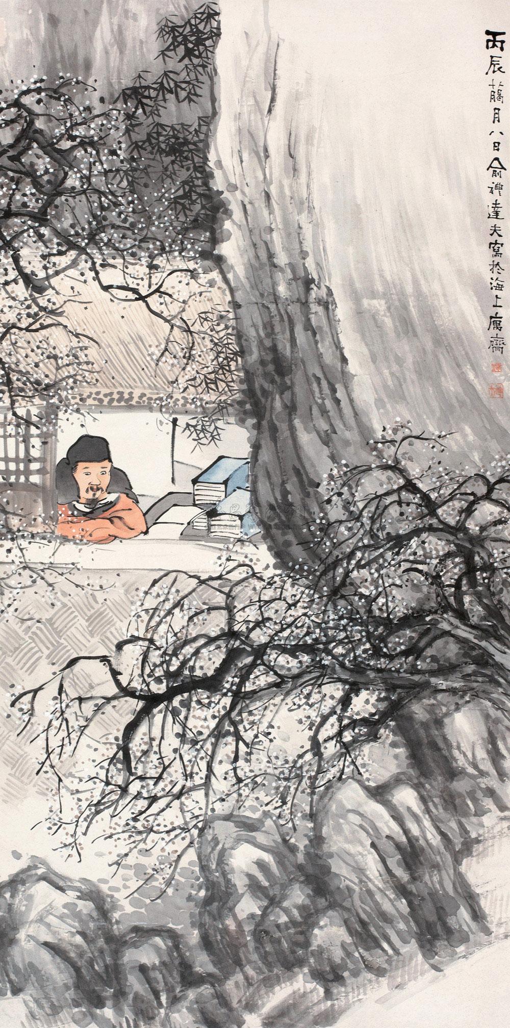 0256 1916年作 雪窗赏梅 立轴 纸本