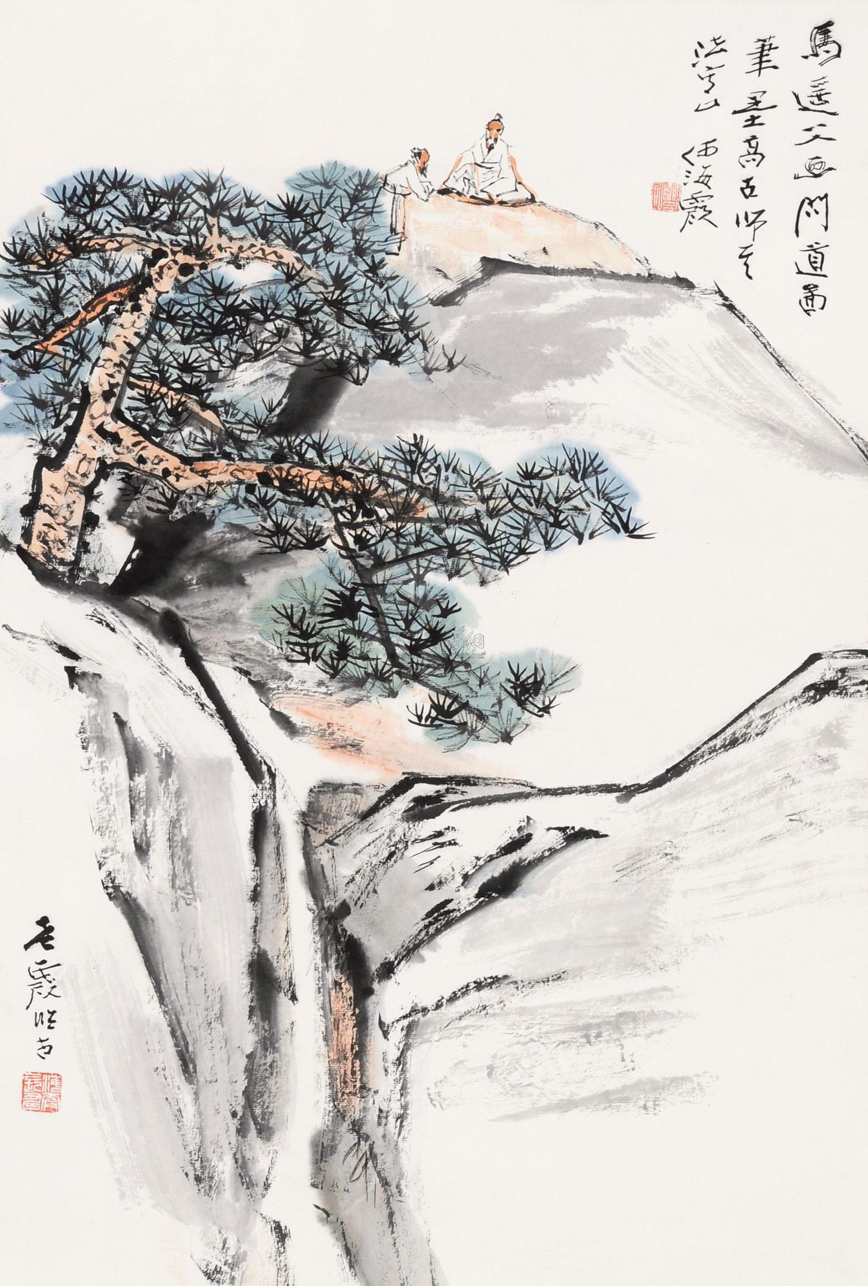 0041 问道图 立轴 设色纸本