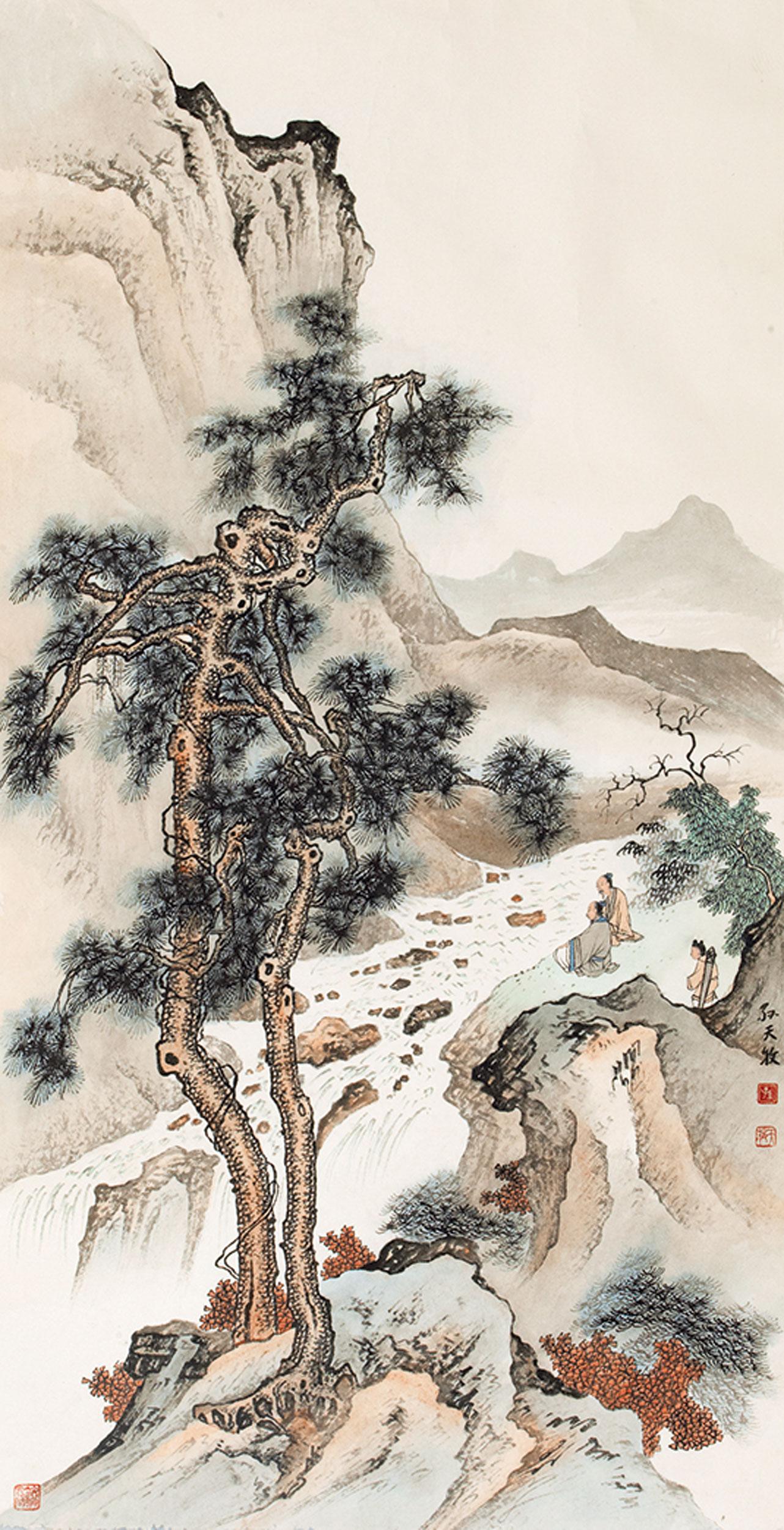 0311 听泉图 镜心 设色纸本