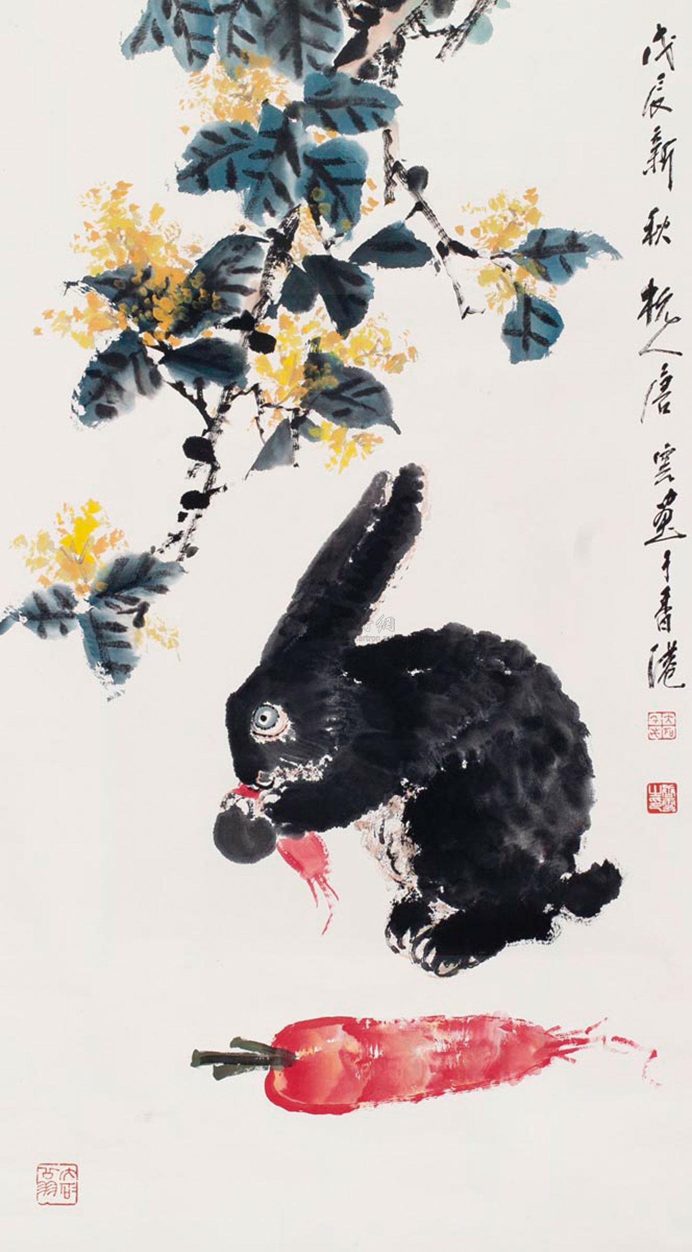 2199 兔子 立轴 设色纸本