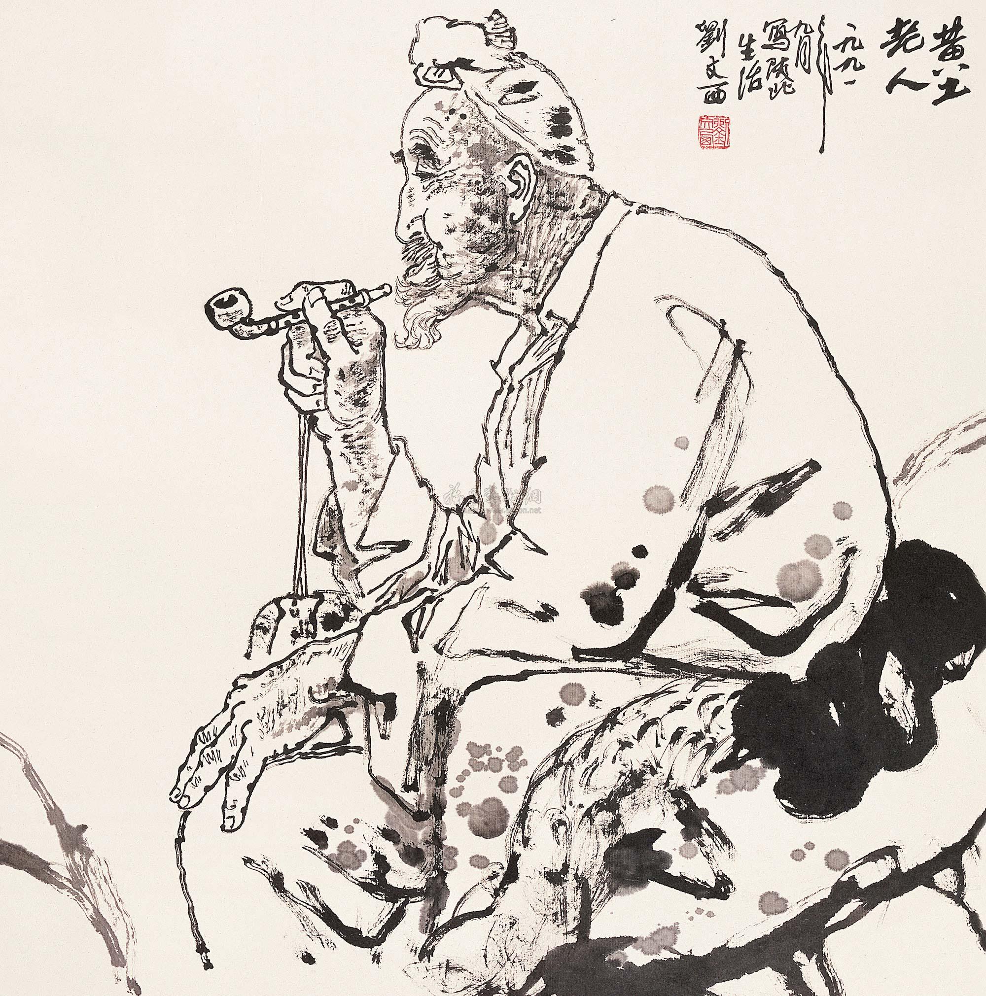 0255 黄土老人 镜片 水墨纸本