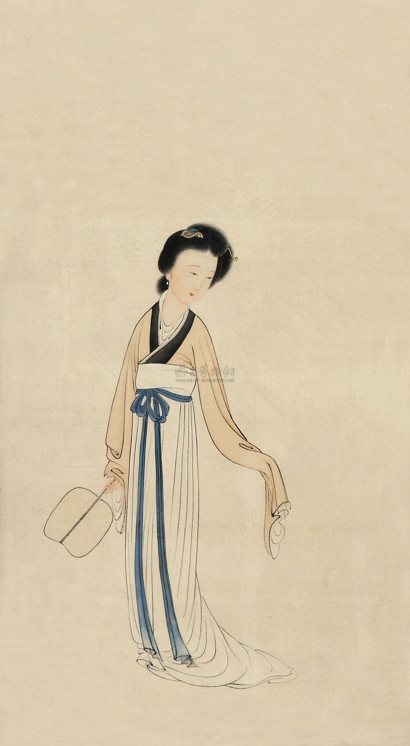 0536 执扇仕女 镜心 设色绢本